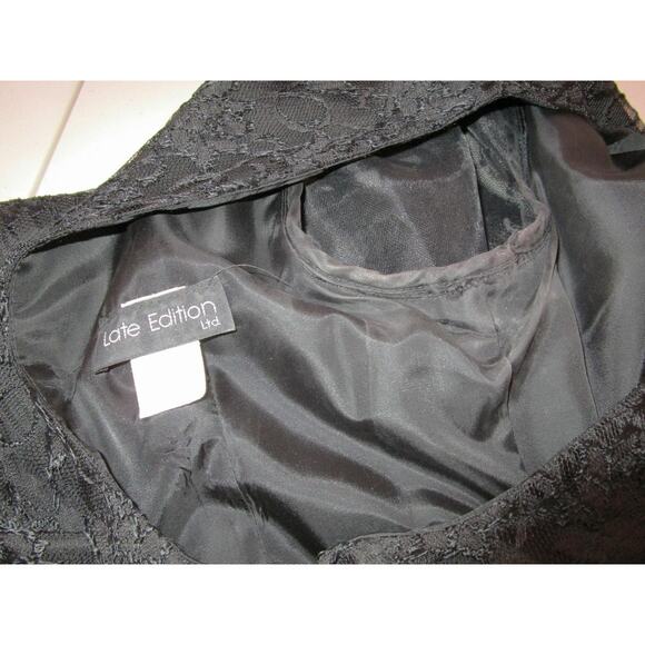 Late Edition Vtg 80s Black Lace Cocktail Dress Low Cut V Back USA Union Made 14 - Picture 7 of 8